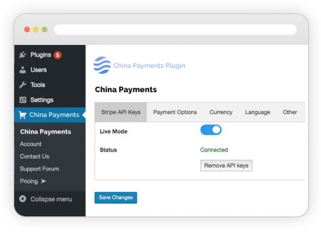 China Payments Plugin Settings